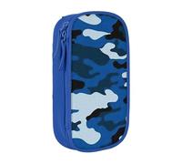 JKLQWC Blue Camo Printed Pencil Case Cute Pen Pouch Large Pen Bag Portable Storage Organizer Box for Office School Teen Girl Boy Adult,Blue