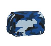 JKLQWC Blue Camo Prints Pencil Case for Kids Men Women, Two Layers Large Capacity Pencil Pouch Makeup Bag Organizer for Office School Travel