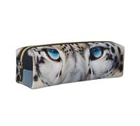 JKLQWC Blue Eyed Snow Leopard Printed Leather Pencil Case with Gold Zipper - Simple and Lightweight Organizer for School, Office, Travel, Makeup