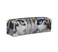 JKLQWC Blue Eyed Snow Leopard Printed Leather Pencil Case with Silver Zipper - Simple and Lightweight Organizer for School, Office, Travel, Makeup