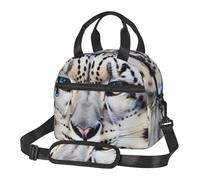 JKLQWC Blue Eyed Snow Leopard Printed Lunch Box Lunch Bag for Men Women Reusable Insulated Cooler Lunch Tote Bags for Work Travel Picnic