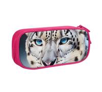 JKLQWC Blue Eyed Snow Leopard Printed Pencil Case Cute Pen Pencil Box Bag Zipper Storage Organizer Box Holder for Office School Teen Girl Boy Adult,Pink