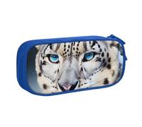 JKLQWC Blue Eyed Snow Leopard Printed Pencil Case Cute Pen Pencil Box Bag Zipper Storage Organizer Box Holder for Office School Teen Girl Boy Adult,Blue