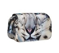 JKLQWC Blue Eyed Snow Leopard Prints Pencil Case for Kids Men Women, Two Layers Large Capacity Pencil Pouch Makeup Bag Organizer for Office School Travel