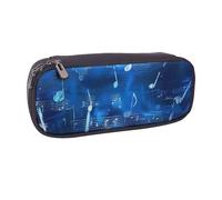 JKLQWC Blue Musical Notes Printed PU Leather Pencil Case Cute Pen Pencil Box Bag Zipper Office School Pencil Pouch Organizer for Students Teen Girls Boys Adult