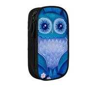 JKLQWC Blue owl Printed Pencil Case Cute Pen Pouch Large Pen Bag Portable Storage Organizer Box for Office School Teen Girl Boy Adult,Black