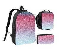 JKLQWC Blue Pink and Purple Pastel Colors Print School Backpack Set of 3, 17-Inch School Bag with Insulated Lunch Bag & Pencil Case for Students Teens Girls Boys