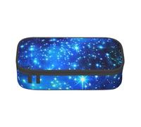 JKLQWC Blue Shining Stars Printed Pencil Case Cute Pen Pencil Box Bag Large Capacity Compartment Zipper Pencil Pouch Organizer for Office School Travel