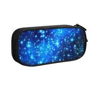 JKLQWC Blue Shining Stars Printed Pencil Case Cute Pen Pencil Box Bag Zipper Storage Organizer Box Holder for Office School Teen Girl Boy Adult,Black
