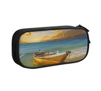 JKLQWC Boat Beach Sunrise Time Nautical Printed Pencil Case Cute Pen Pencil Box Bag Zipper Storage Organizer Box Holder for Office School Teen Girl Boy Adult,Black