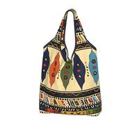 JKLQWC Bohemia Style Traditional African Pattern Printed Foldable Shopping Bag 3 PCS, Reusable Grocery Tote Bags for Daily Shopping and Travel