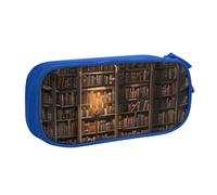JKLQWC Book Room Mysterious Library Printed Pencil Case Cute Pen Pencil Box Bag Zipper Storage Organizer Box Holder for Office School Teen Girl Boy Adult,Blue