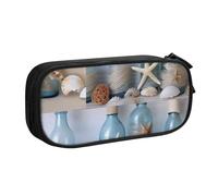 JKLQWC Bottle Seashell Printed Pencil Case Cute Pen Pencil Box Bag Zipper Storage Organizer Box Holder for Office School Teen Girl Boy Adult,Black