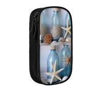 JKLQWC Bottle Seashell Printed Pencil Case Cute Pen Pouch Large Pen Bag Portable Storage Organizer Box for Office School Teen Girl Boy Adult,Black