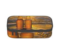 JKLQWC Bottles Beer Beach Sunset Time Printed Pencil Case Cute Pen Pencil Box Bag Large Capacity Compartment Zipper Pencil Pouch Organizer for Office School Travel