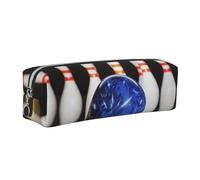 JKLQWC Bowling Printed Leather Pencil Case with Silver Zipper - Simple and Lightweight Organizer for School, Office, Travel, Makeup