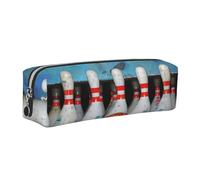 JKLQWC Bowling Printed Leather Pencil Case with Silver Zipper - Simple and Lightweight Organizer for School, Office, Travel, Makeup