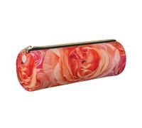 JKLQWC Bright Beautiful Rose Printed Cylinder Pencil Case with Gold Zipper - Lightweight Leather Organizer for School, Office, Travel, Makeup
