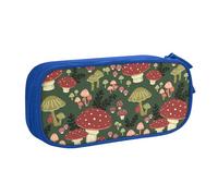 JKLQWC Bright Mushrooms Art Printed Pencil Case Cute Pen Pencil Box Bag Zipper Storage Organizer Box Holder for Office School Teen Girl Boy Adult,Blue