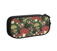 JKLQWC Bright Mushrooms Art Printed Pencil Case Cute Pen Pencil Box Bag Zipper Storage Organizer Box Holder for Office School Teen Girl Boy Adult,Black