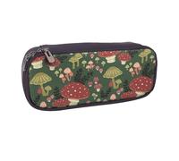 JKLQWC Bright Mushrooms Art Printed PU Leather Pencil Case Cute Pen Pencil Box Bag Zipper Office School Pencil Pouch Organizer for Students Teen Girls Boys Adult Gifts