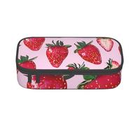 JKLQWC Bright Strawberries Printed Pencil Case Cute Pen Pencil Box Bag Large Capacity Compartment Zipper Pencil Pouch Organizer for Office School Travel