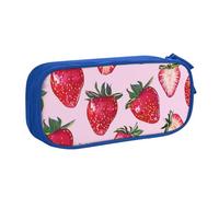 JKLQWC Bright Strawberries Printed Pencil Case Cute Pen Pencil Box Bag Zipper Storage Organizer Box Holder for Office School Teen Girl Boy Adult,Blue