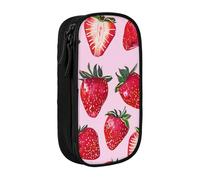 JKLQWC Bright Strawberries Printed Pencil Case Cute Pen Pouch Large Pen Bag Portable Storage Organizer Box for Office School Teen Girl Boy Adult,Black