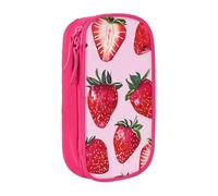 JKLQWC Bright Strawberries Printed Pencil Case Cute Pen Pouch Large Pen Bag Portable Storage Organizer Box for Office School Teen Girl Boy Adult,Pink