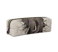 JKLQWC Broken wall Elephant Printed Leather Pencil Case with Gold Zipper - Simple and Lightweight Organizer for School, Office, Travel, Makeup