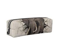JKLQWC Broken wall Elephant Printed Leather Pencil Case with Silver Zipper - Simple and Lightweight Organizer for School, Office, Travel, Makeup