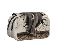 JKLQWC Broken wall Elephant Prints Pencil Case for Kids Men Women, Two Layers Large Capacity Pencil Pouch Makeup Bag Organizer for Office School Travel