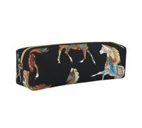JKLQWC Brown Horse Printed Leather Pencil Case with Gold Zipper - Simple and Lightweight Organizer for School, Office, Travel, Makeup