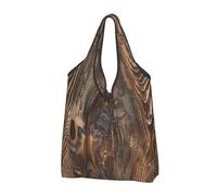 JKLQWC Brown Wood Printed Foldable Shopping Bag 1 PCS, Reusable Grocery Tote Bags for Daily Shopping and Travel