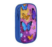JKLQWC Butterflies Printed Pencil Case Cute Pen Pouch Large Pen Bag Portable Storage Organizer Box for Office School Teen Girl Boy Adult,Blue