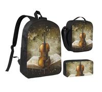 JKLQWC Butterfly and Cello Print Backpack Set 3-Piece, 17-Inch School Bag with Insulated Lunch Bag & Pencil Case for Students Teens Girls Boys