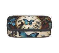 JKLQWC Butterfly Clocks Printed Pencil Case Cute Pen Pencil Box Bag Large Capacity Compartment Zipper Pencil Pouch Organizer for Office School Travel