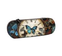 JKLQWC Butterfly Clocks Printed Pencil Case Cute Pen Pencil Box Bag PU Leather Zipper Pencil Pouch Organizer for Office School Travel