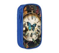JKLQWC Butterfly Clocks Printed Pencil Case Cute Pen Pouch Large Pen Bag Portable Storage Organizer Box for Office School Teen Girl Boy Adult,Blue