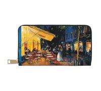 JKLQWC Cafe Terrace at Night Printed Long Wallet for Women Men Cute Coin Purse with Card Holder