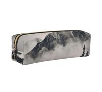JKLQWC Canadian Smokey Mountain Cliff Printed Leather Pencil Case with Gold Zipper - Simple and Lightweight Organizer for School, Office, Travel, Makeup
