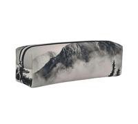 JKLQWC Canadian Smokey Mountain Cliff Printed Leather Pencil Case with Silver Zipper - Simple and Lightweight Organizer for School, Office, Travel, Makeup