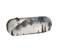 JKLQWC Canadian Smokey Mountain Cliff Printed Pencil Case Cute Pen Pencil Box Bag PU Leather Zipper Pencil Pouch Organizer for Office School Travel