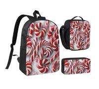 JKLQWC Candy Canes in Snow Print Backpack Set 3-Piece, 17-Inch School Bag with Insulated Lunch Bag & Pencil Case for Students Teens Girls Boys