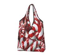 JKLQWC Candy Canes Printed Foldable Shopping Bag 1 PCS, Reusable Grocery Tote Bags for Daily Shopping and Travel