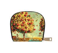 JKLQWC car Under Fruit Trees Printed Card Wallet for Women Men Cute Zipper Card Cases Holder Mini Coin Purse with 12 Card Slots