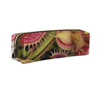 JKLQWC Carnivorous Plant Printed Leather Pencil Case with Gold Zipper - Simple and Lightweight Organizer for School, Office, Travel, Makeup