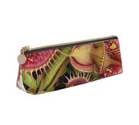 JKLQWC Carnivorous Plant Printed Triangle Pencil Case with Zipper - Lightweight Leather Organizer for School, Office, Travel, Makeup