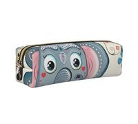 JKLQWC Cartoon Elephant and Owls Floral Printed Leather Pencil Case with Gold Zipper - Simple and Lightweight Organizer for School, Office, Travel, Makeup