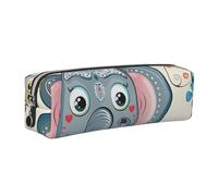 JKLQWC Cartoon Elephant and Owls Floral Printed Leather Pencil Case with Silver Zipper - Simple and Lightweight Organizer for School, Office, Travel, Makeup